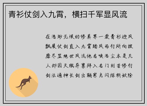 青衫仗剑入九霄，横扫千军显风流