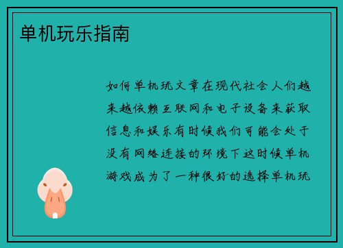 单机玩乐指南