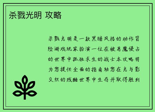 杀戮光明 攻略